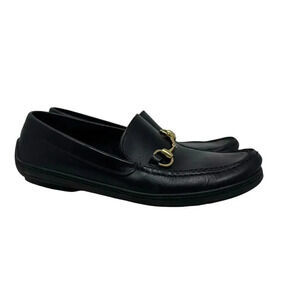 GUCCI black Leather Horsebit loafers shoes MENS size 9.5 rubber sole driving